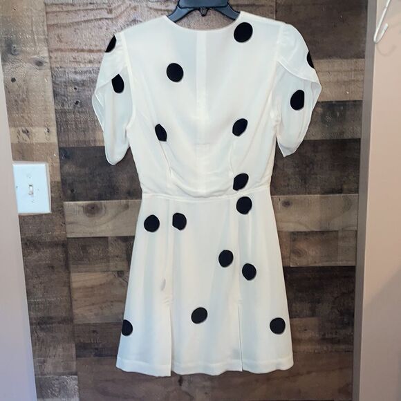 10 Crosby Derek Lam Ivory & Black Polka Dot V Neck Ruffle Sleeve Dress - Picture 10 of 10